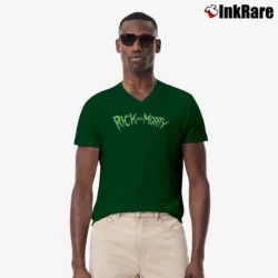 Men’s Rick And Morty Cartoon Letter Graphic Drawstring V-Neck Tee in forest green | Sharp, Breathable, Everyday Staple