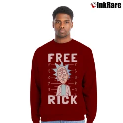 Men’s Rick And Morty Free Rick Funny Graphic Crewneck Sweatshirt in maroon | Cozy Fabric, Clean Style