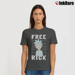 Women’s Rick And Morty Free Rick Funny Graphic Signature T-Shirt in charcoal | Soft, Flattering Fit