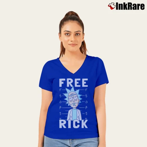 Rick And Morty Free Rick Funny Graphic Women’s V-Neck Tee in royal blue – Flattering Fit Women’s Rick And Morty Free Rick Funny Graphic V-Neck Tee in royal blue | Chic Neckline, Soft Texture