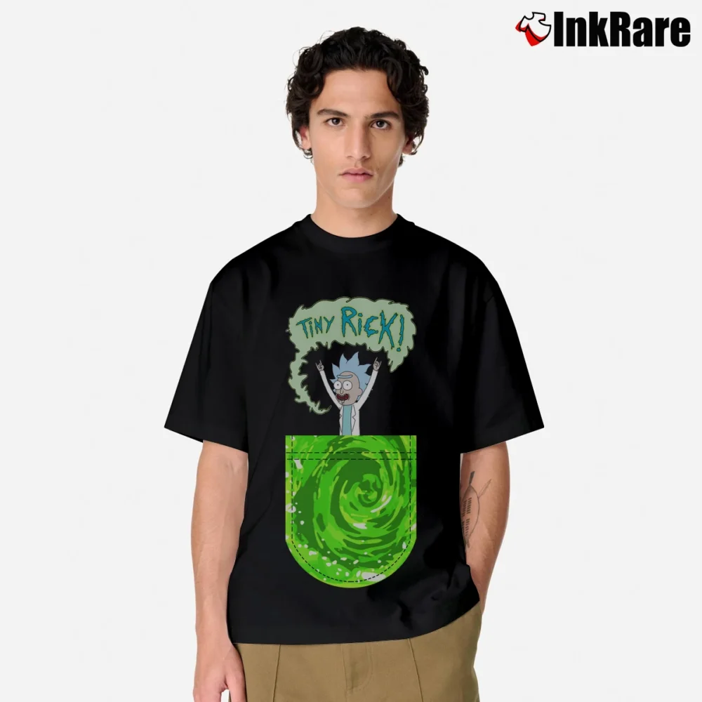 Men’s Rick And Morty Get Schwifty Tiny Rick Pocket Classic T-Shirt in black | Soft, Breathable Everyday Wear