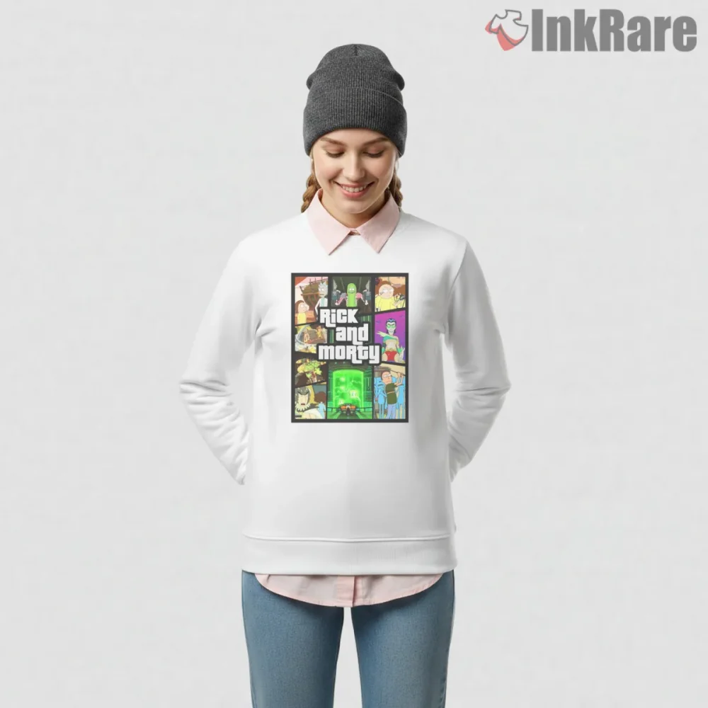 Rick And Morty Gta Style Cartoon Panel Mashup Shirt on graphic shirt for women graphic tee
