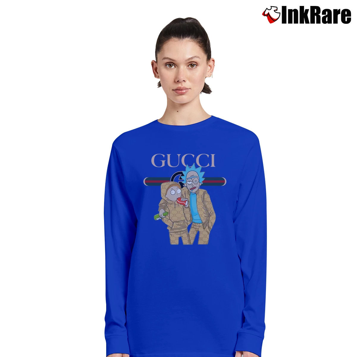 Women’s Rick And Morty Gucci Logo Cartoon Long-Sleeve Top in royal blue | Sleek, Versatile, All-Season