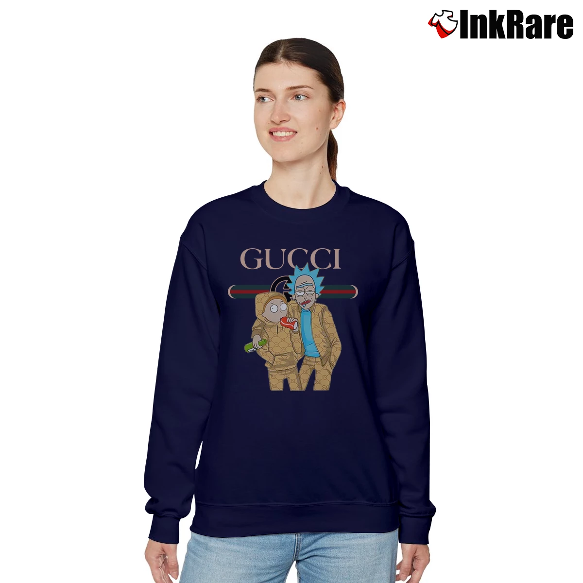Women’s Rick And Morty Gucci Logo Cartoon Relaxed Sweatshirt in navy | Soft, Laid-Back Vibe