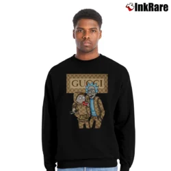Men’s Rick And Morty Gucci Style Graphic Crewneck Sweatshirt in black | Cozy Fabric, Clean Style