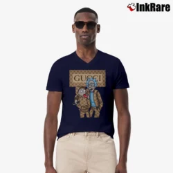 Men’s Rick And Morty Gucci Style Graphic V-Neck Tee in navy | Sharp, Breathable, Everyday Staple