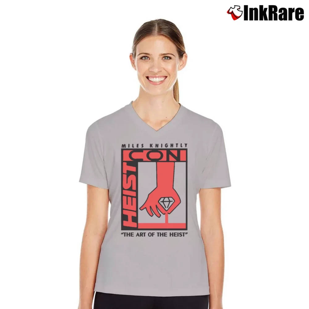 Women’s Rick And Morty Heist Con Convention Parody V-Neck Tee in sport grey | Chic Neckline, Soft Texture