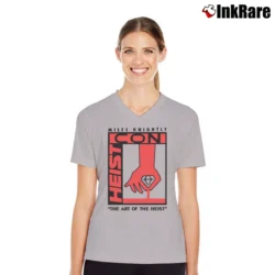 Women’s Rick And Morty Heist Con Convention Parody V-Neck Tee in sport grey | Chic Neckline, Soft Texture