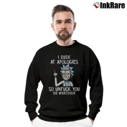 Men’s Rick And Morty I Suck At Apologies So Unfuck You Or Whatever Crewneck Sweatshirt in black | Cozy Fabric, Clean Style