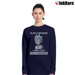 Women’s Rick And Morty In My Defense I Was Left Unsupervised Funny Quote Long-Sleeve Top in navy | Sleek, Versatile, All-Season