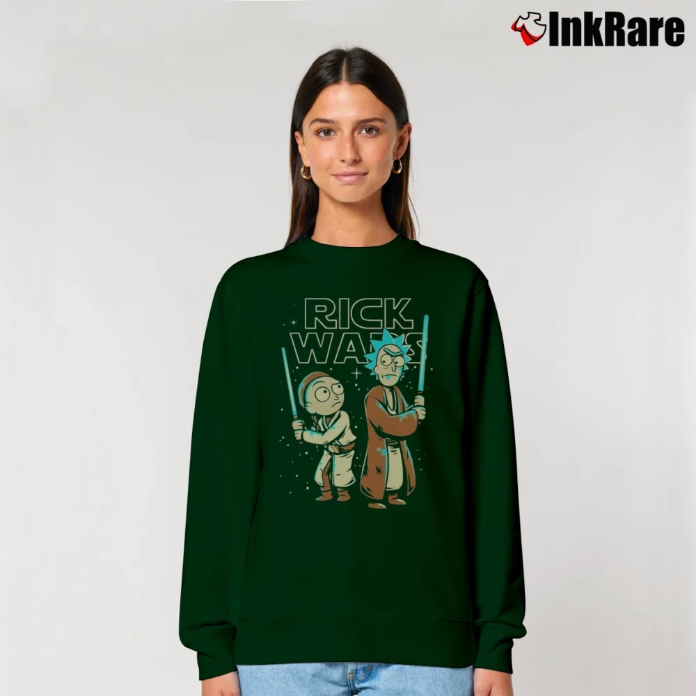 Women’s Rick And Morty Jedi Mashup Star Wars Funny Relaxed Sweatshirt in forest green | Soft, Laid-Back Vibe