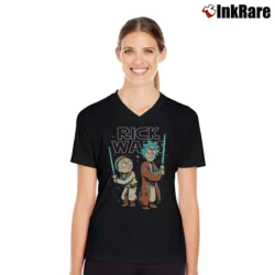 Women’s Rick And Morty Jedi Mashup Star Wars Funny V-Neck Tee in black | Chic Neckline, Soft Texture