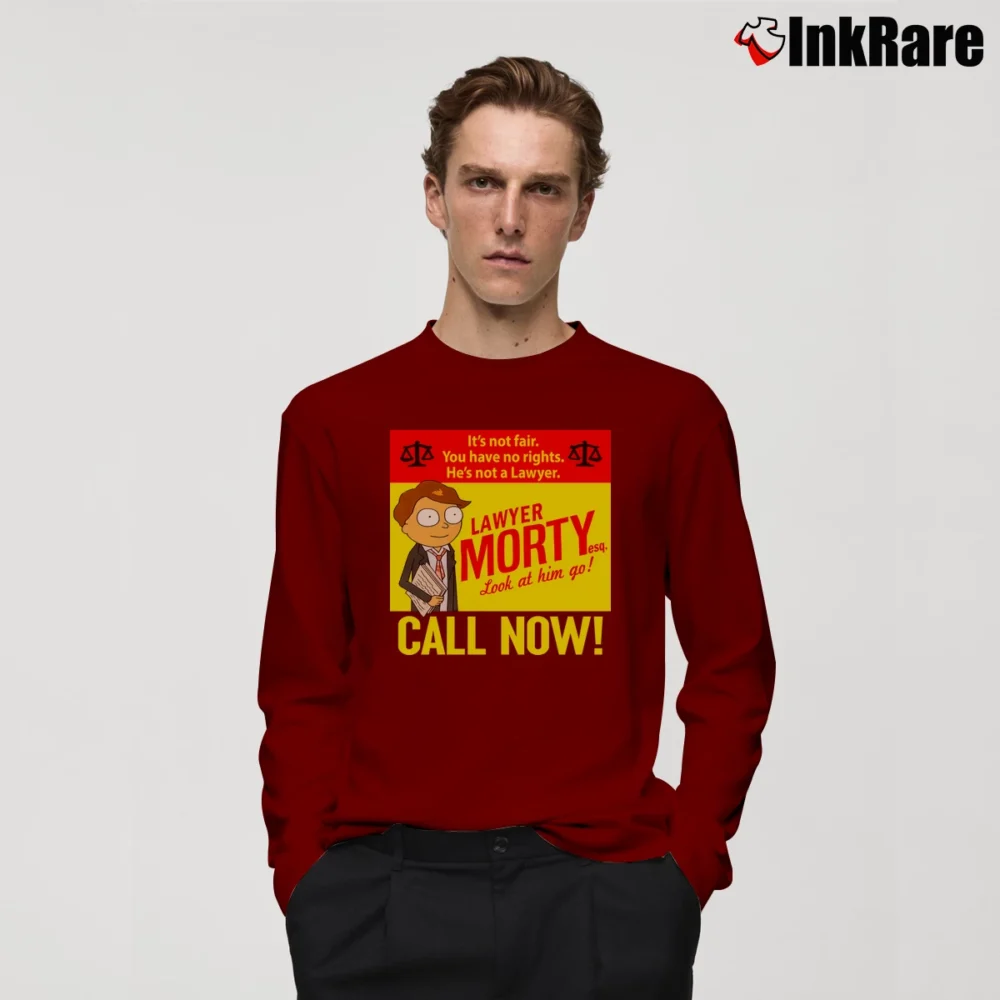 Men’s Rick And Morty Lawyer Morty Funny Cartoon Long-Sleeve Shirt in maroon | Sleek, Lightweight, Year-Round Wear