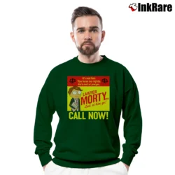 Men’s Rick And Morty Lawyer Morty Funny Cartoon Crewneck Sweatshirt in forest green | Cozy Fabric, Clean Style