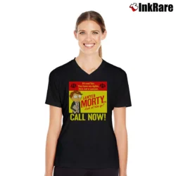 Women’s Rick And Morty Lawyer Morty Funny Cartoon V-Neck Tee in black | Chic Neckline, Soft Texture