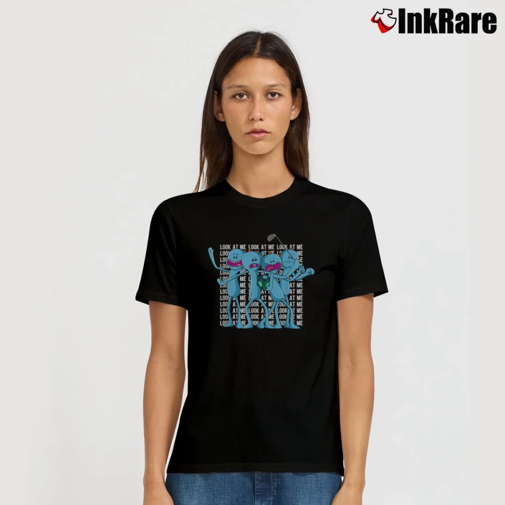 Women’s Rick And Morty Mr Meeseeks Look At Me Mashup Signature T-Shirt in black | Soft, Flattering Fit