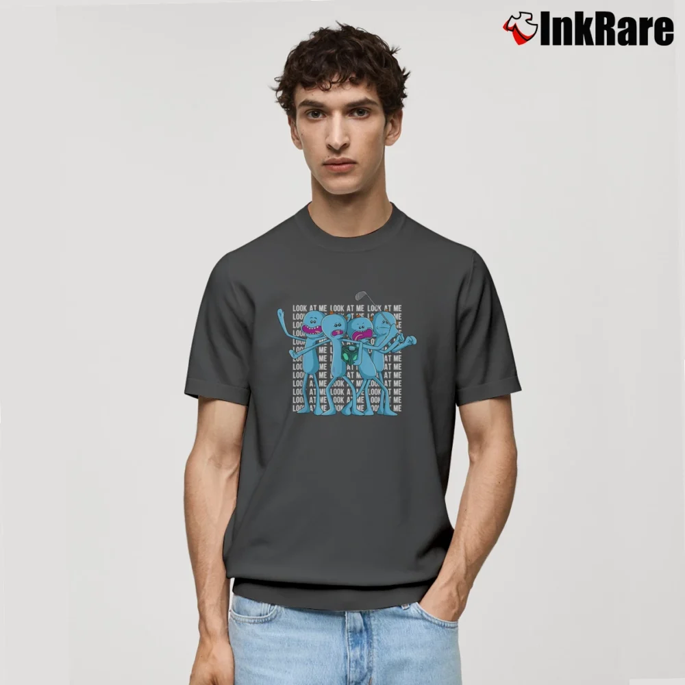 Men’s Rick And Morty Mr Meeseeks Look At Me Mashup Classic T-Shirt in charcoal | Soft, Breathable Everyday Wear