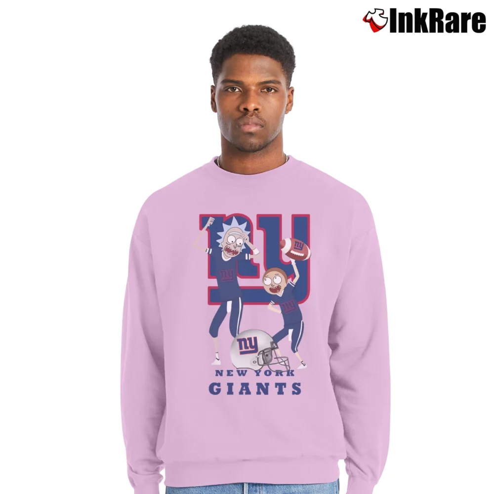 Men’s Rick And Morty New York Giants Happy Winner Crewneck Sweatshirt in light pink | Cozy Fabric, Clean Style