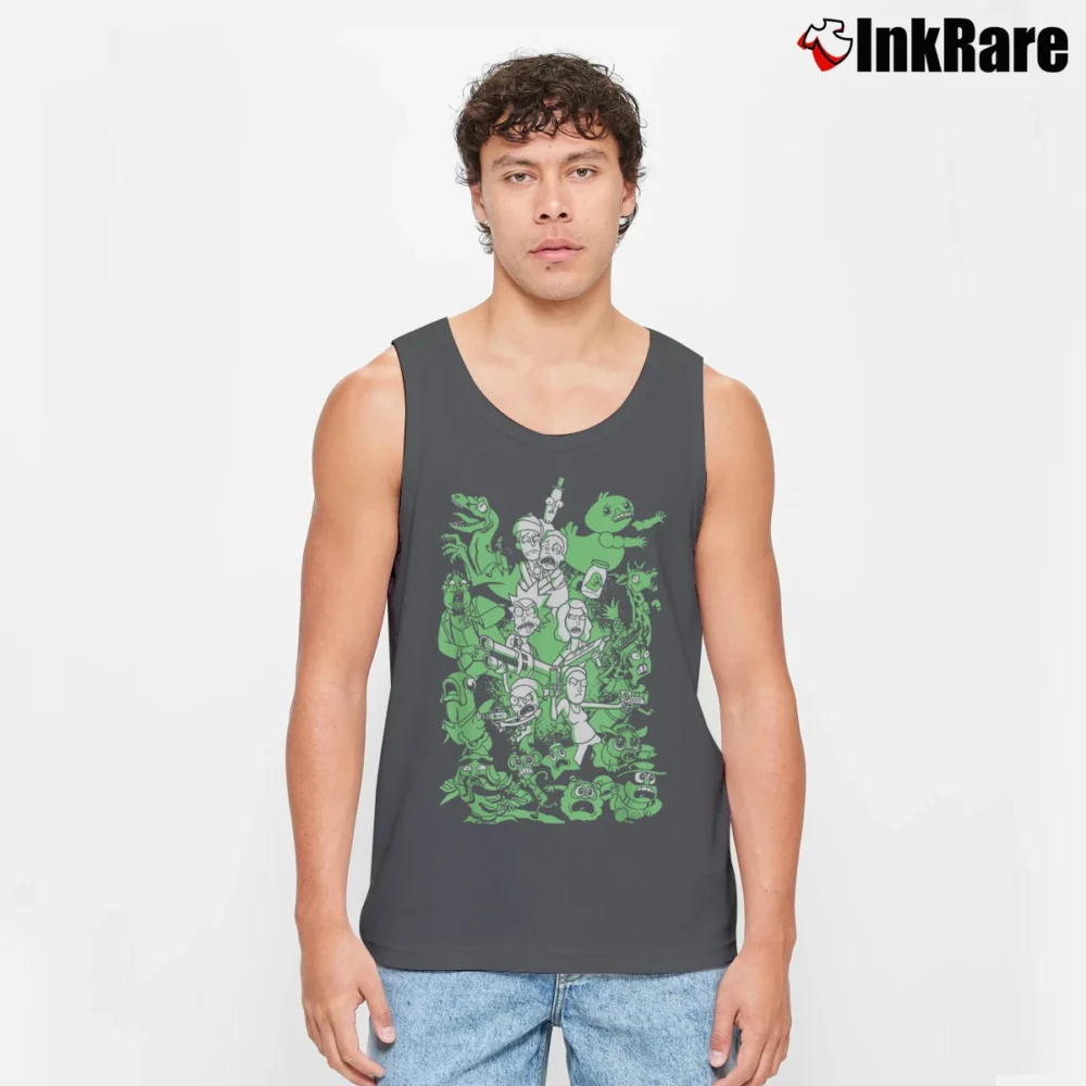 Men’s Rick And Morty Parasite Exterminators Tank Top in charcoal | Breathable, Active-Friendly Design