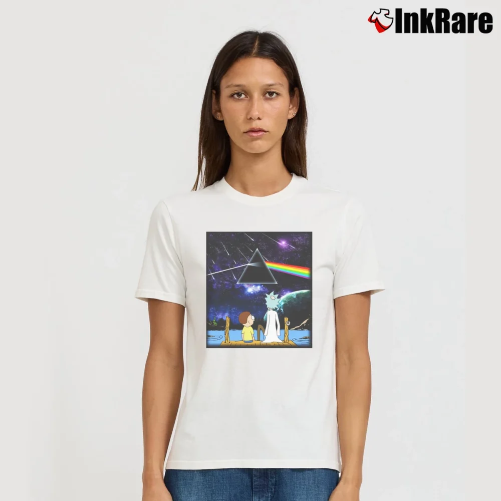 Women’s Rick And Morty Pink Floyd Dark Side Mashup Signature T-Shirt in white | Soft, Flattering Fit