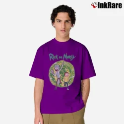 Men’s Rick And Morty Portal Adventure Graphic Classic T-Shirt in purple | Soft, Breathable Everyday Wear