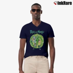 Men’s Rick And Morty Portal Adventure Graphic V-Neck Tee in navy | Sharp, Breathable, Everyday Staple