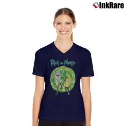 Women’s Rick And Morty Portal Adventure Graphic V-Neck Tee in navy | Chic Neckline, Soft Texture