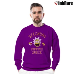 Men’s Rick And Morty Rick's Szechuan Dipping Sauce Crewneck Sweatshirt in purple | Cozy Fabric, Clean Style