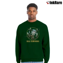Men’s Rick And Morty Seal Team Rick Crunchyroll Crewneck Sweatshirt in forest green | Cozy Fabric, Clean Style