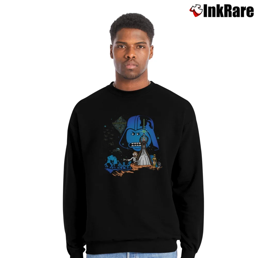 Men’s Rick And Morty Star Wars Rick Wars Parody Crewneck Sweatshirt in black | Cozy Fabric, Clean Style