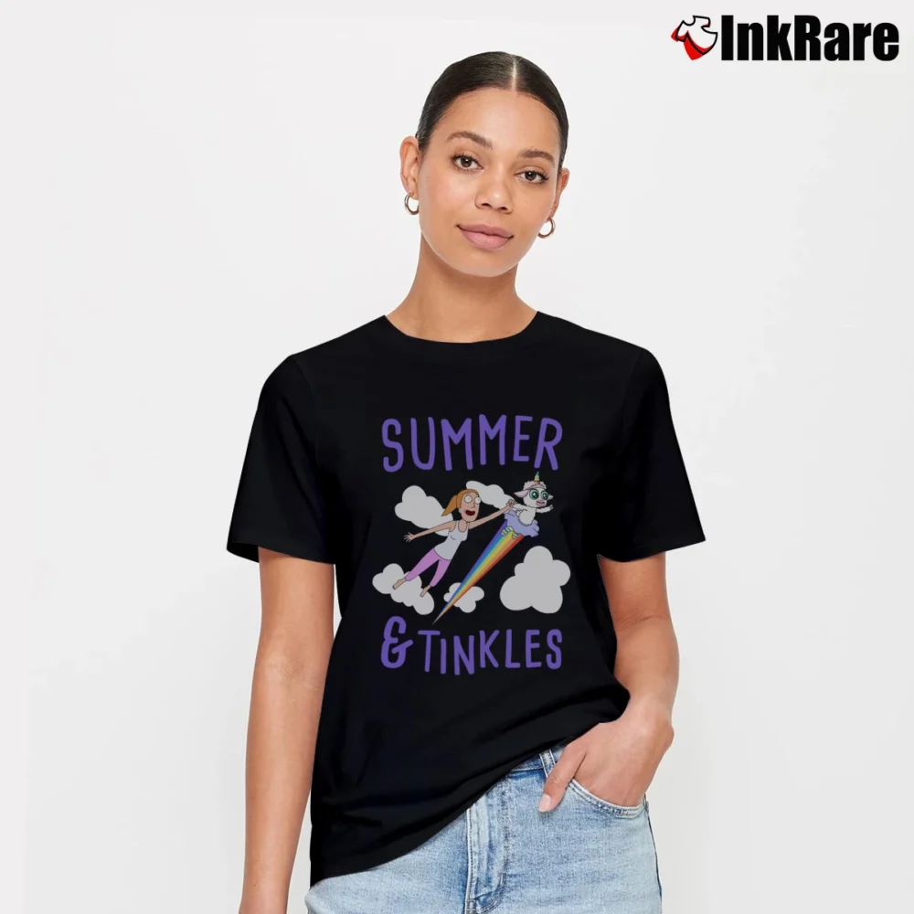 Women’s Rick And Morty Summer Tinkles Cute Character Signature T-Shirt in black | Soft, Flattering Fit
