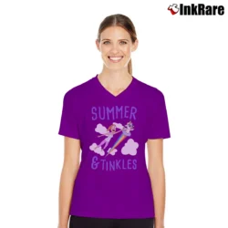 Women’s Rick And Morty Summer Tinkles Cute Character V-Neck Tee in purple | Chic Neckline, Soft Texture