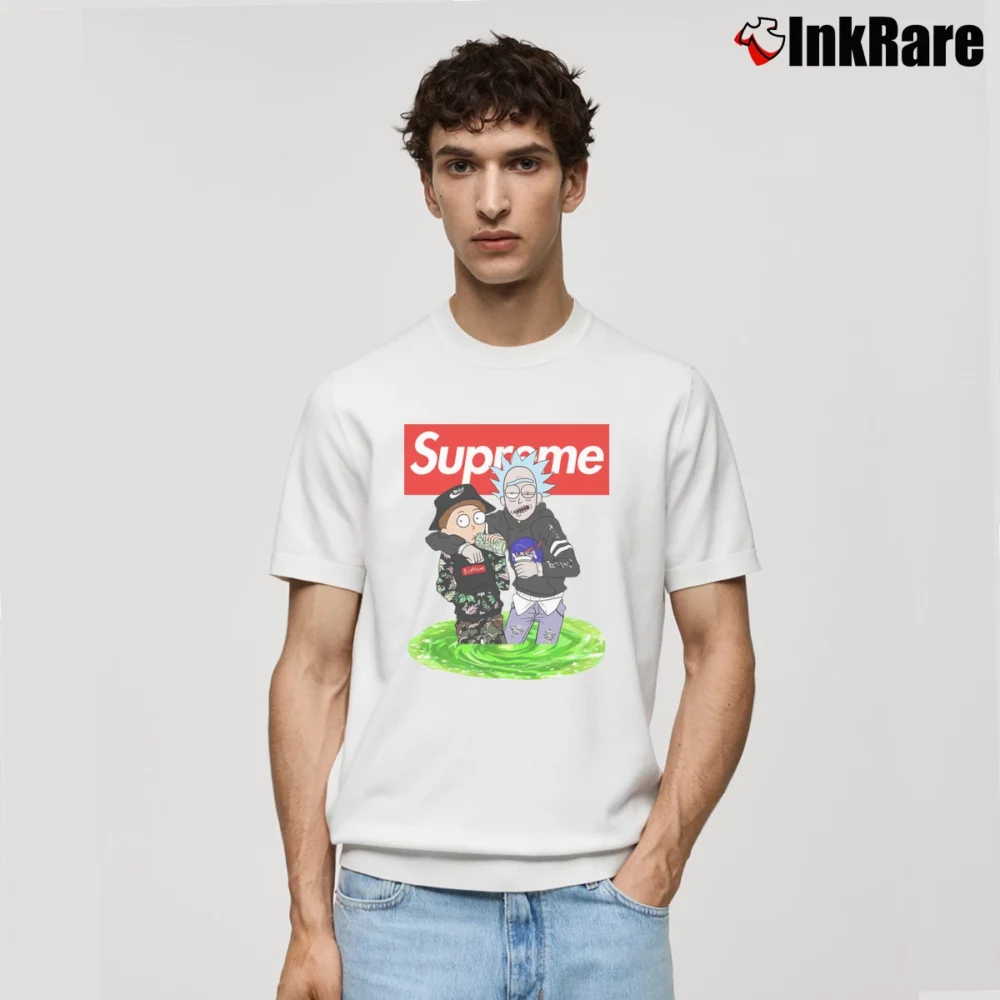 Men’s Rick And Morty Supreme Bape Graphic Classic T-Shirt in white | Soft, Breathable Everyday Wear