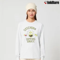 Women’s Rick And Morty Szechuan Dipping Sauce Graphic Classic Long-Sleeve Top in white | Sleek, Versatile, All-Season