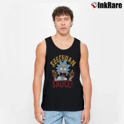 Men’s Rick And Morty Szechuan Sauce Graphic Tank Top in black | Breathable, Active-Friendly Design