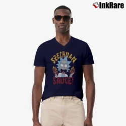 Men’s Rick And Morty Szechuan Sauce Graphic V-Neck Tee in navy | Sharp, Breathable, Everyday Staple
