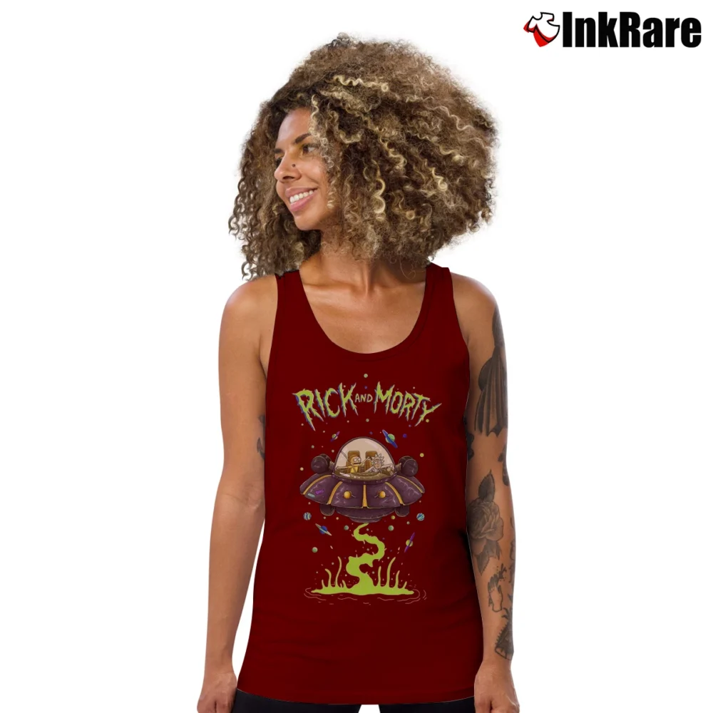 Women’s Rick and Morty UFO Tank Top in maroon | Lightweight, Movement-Friendly