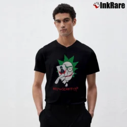 Men’s Rick And Morty Why So Schwifty Funny V-Neck Tee in black | Sharp, Breathable, Everyday Staple