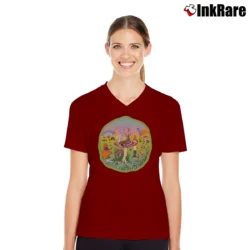 Women’s Rick And Morty Wonderland V-Neck Tee in maroon | Chic Neckline, Soft Texture