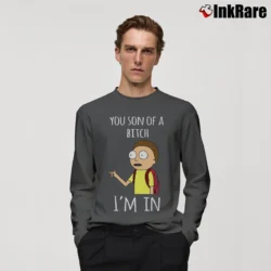 Men’s Rick And Morty You Son Of A Btch I'm In Cartoon Mashup Long-Sleeve Shirt in charcoal | Sleek, Lightweight, Year-Round Wear