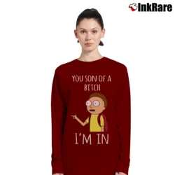 Women’s Rick And Morty You Son Of A Btch I'm In Cartoon Mashup Long-Sleeve Top in maroon | Sleek, Versatile, All-Season
