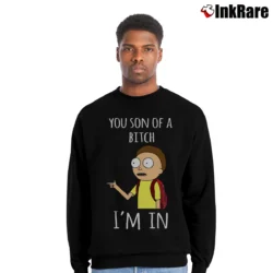 Men’s Rick And Morty You Son Of A Btch I'm In Cartoon Mashup Crewneck Sweatshirt in black | Cozy Fabric, Clean Style