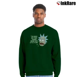Men’s Rick And Morty Your Opinion Means Very Little Meme Crewneck Sweatshirt in forest green | Cozy Fabric, Clean Style