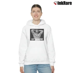 Women’s rick rude cut the music for Classic Wrestling Fans Cozy Hoodie in white | Warm, Structured, Stylish