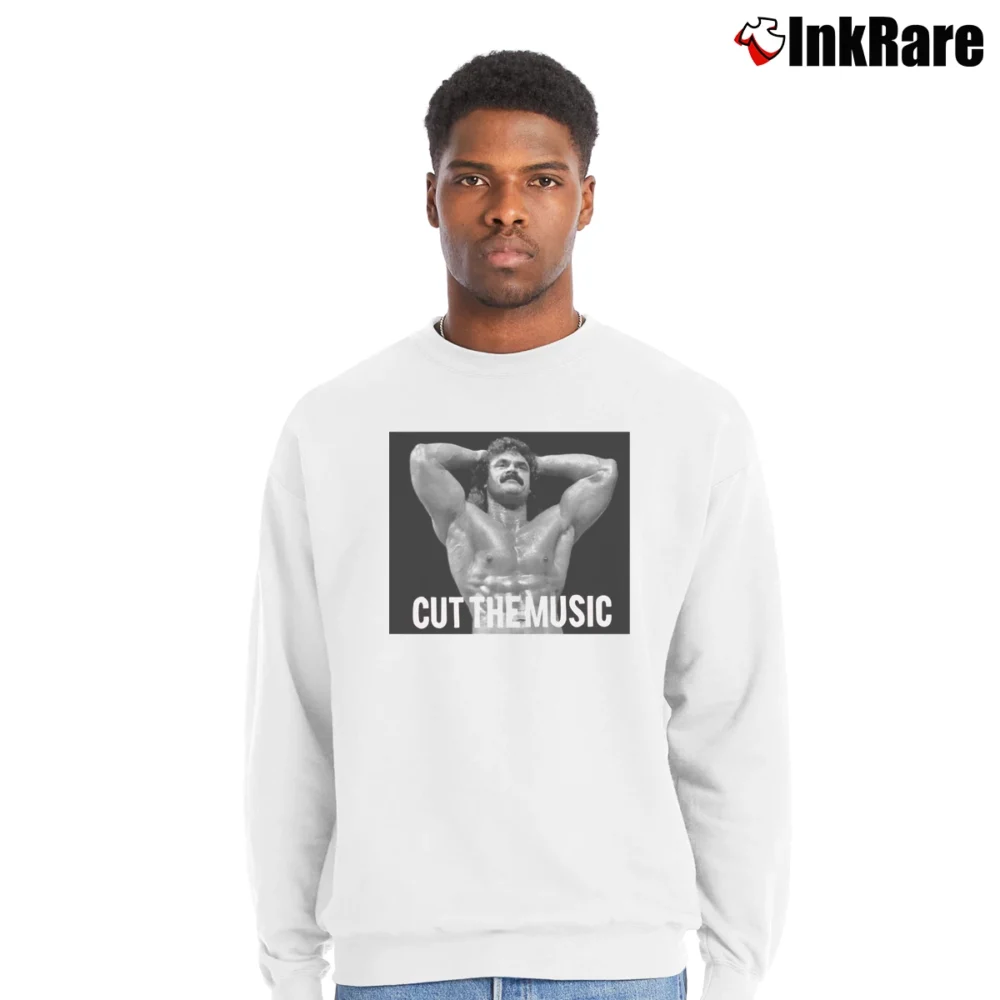 Men’s rick rude cut the music for Classic Wrestling Fans Crewneck Sweatshirt in white | Cozy Fabric, Clean Style