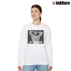 Women’s rick rude cut the music for Classic Wrestling Fans Relaxed Sweatshirt in white | Soft, Laid-Back Vibe