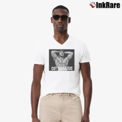 Men’s rick rude cut the music for Classic Wrestling Fans V-Neck Tee in white | Sharp, Breathable, Everyday Staple