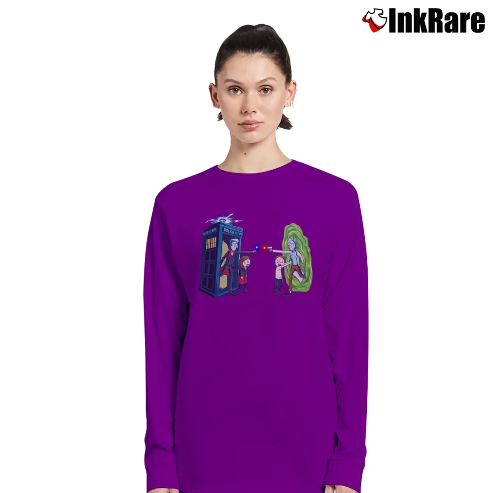 Women’s Rick Vs Doctor Rick And Morty Funny Graphic Long-Sleeve Top in purple | Sleek, Versatile, All-Season