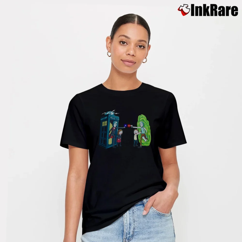 Women’s Rick Vs Doctor Rick And Morty Funny Graphic Signature T-Shirt in black | Soft, Flattering Fit