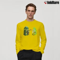 Men’s Rick Vs Doctor Who Rick And Morty Crossover Long-Sleeve Shirt in yellow | Sleek, Lightweight, Year-Round Wear